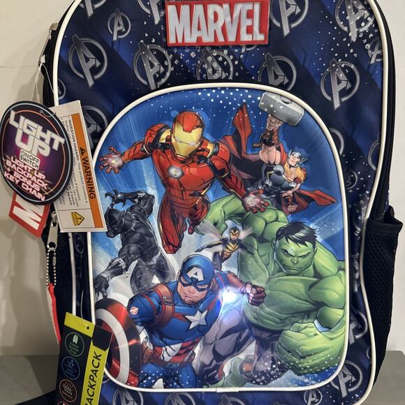 🆕Marvel Avengers✨Light Up✨Backpack 17”✨Laptop Sleeve & Key Chain NWT✨3D Front - Picture 3 of 7
